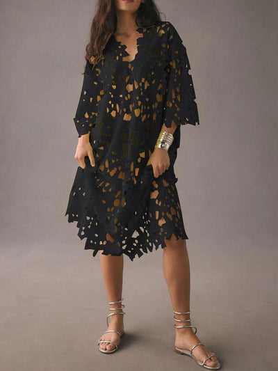 Raquel™ | Floral Eyelet Long Sleeve Midi Dress