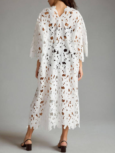 Raquel™ | Floral Eyelet Long Sleeve Midi Dress