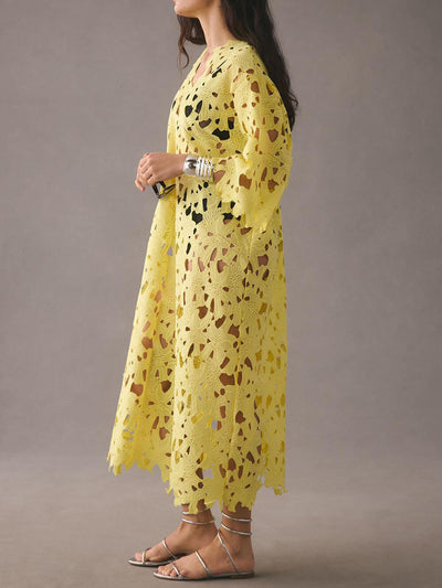Raquel™ | Floral Eyelet Long Sleeve Midi Dress