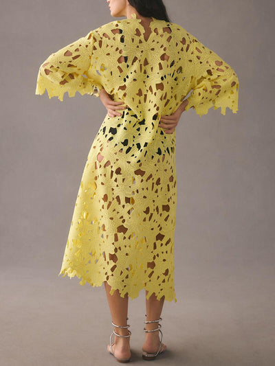 Raquel™ | Floral Eyelet Long Sleeve Midi Dress