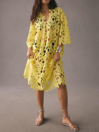Raquel™ | Floral Eyelet Long Sleeve Midi Dress