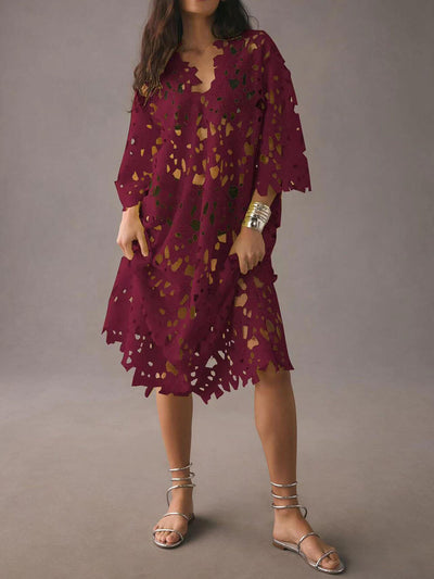 Raquel™ | Floral Eyelet Long Sleeve Midi Dress