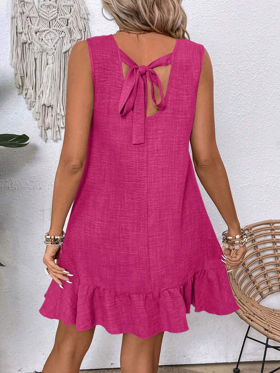 Breezaya Women's Backless Sleeveless Dress With Tie Back Design For Summer Vacation Beach Outfit