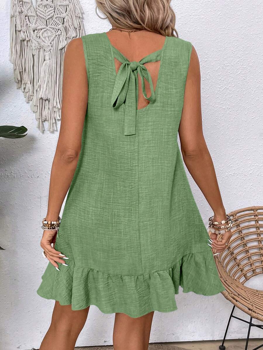 Breezaya Women's Backless Sleeveless Dress With Tie Back Design For Summer Vacation Beach Outfit