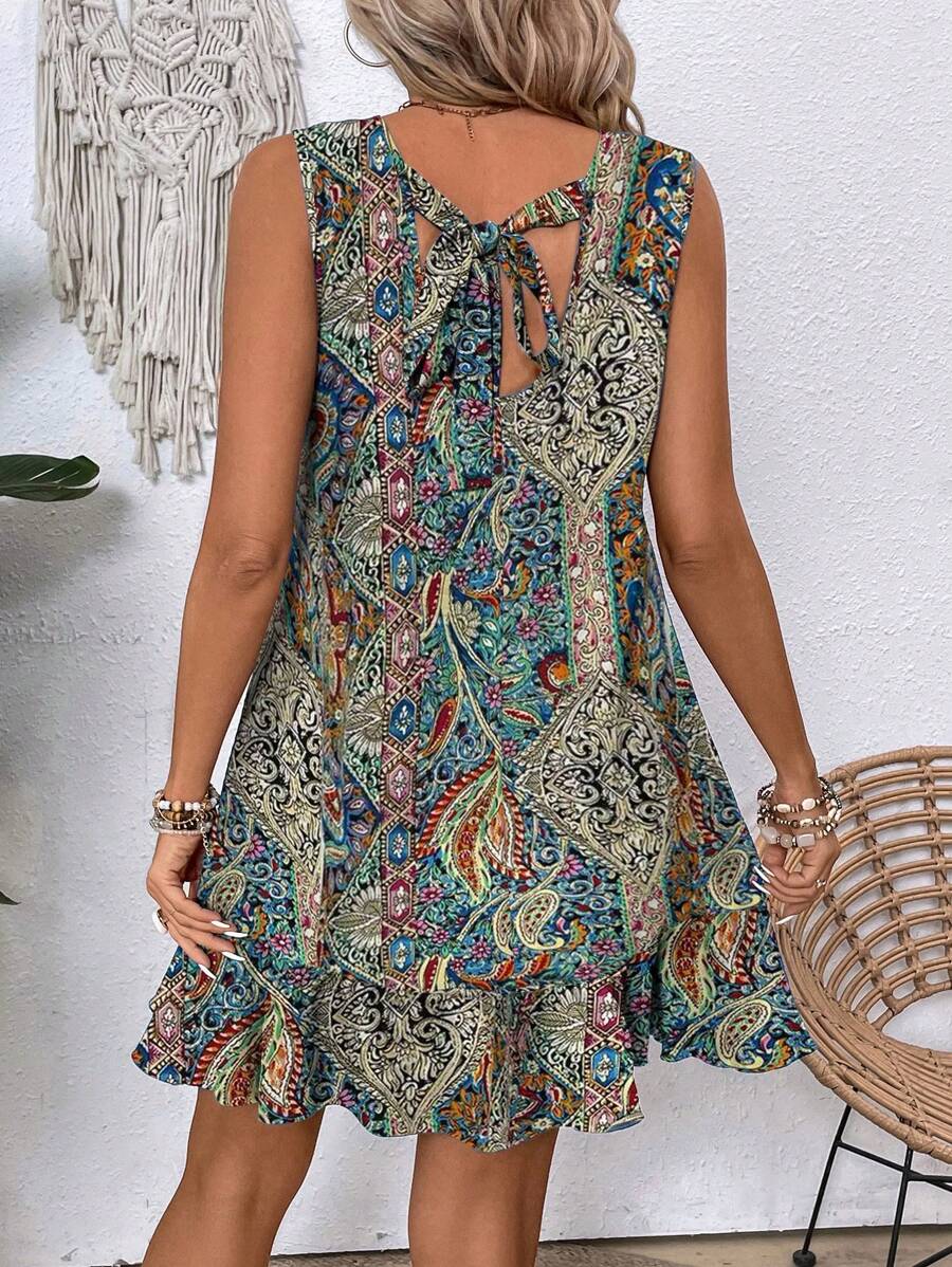 Breezaya Women's Backless Sleeveless Dress With Tie Back Design For Summer Vacation Beach Outfit