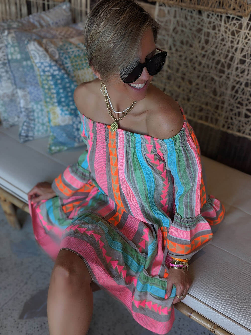 Joyce™ | Boho Off Shoulder Mini Dress