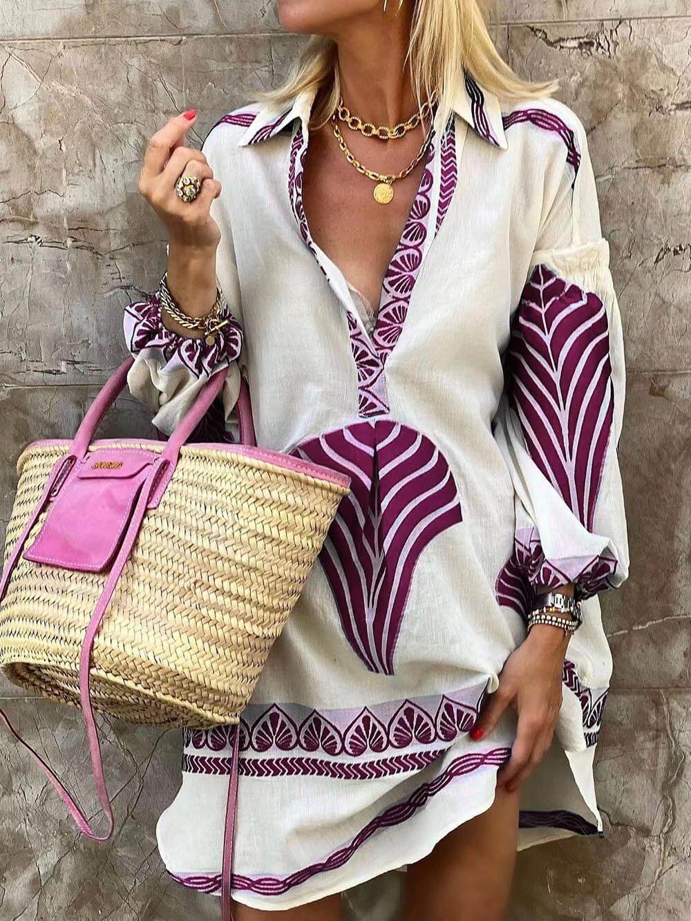 Amber™ | Printed Long Sleeve Mini Dress