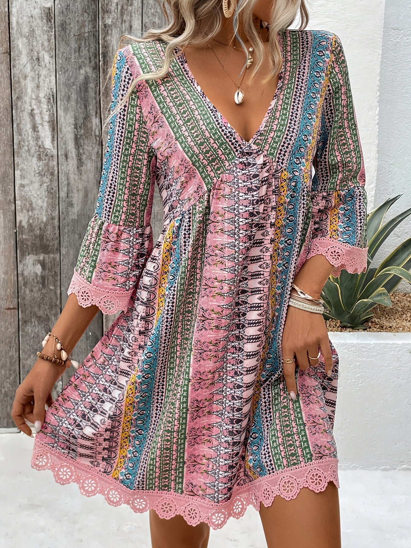 Sofie™ | V-Neck Lace Trim Dress