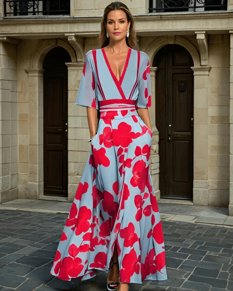 Elisa - Elegant Wrap Dress with Flowers