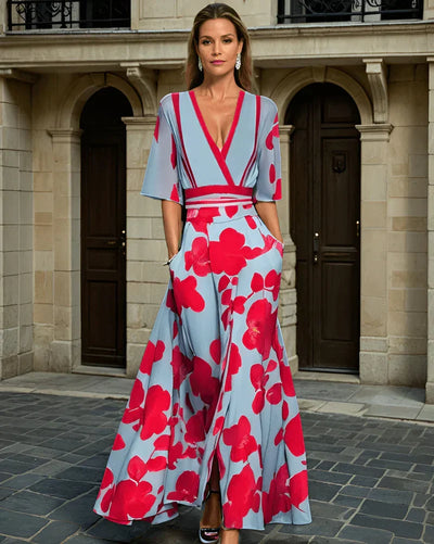 Elisa - Elegant Wrap Dress with Flowers
