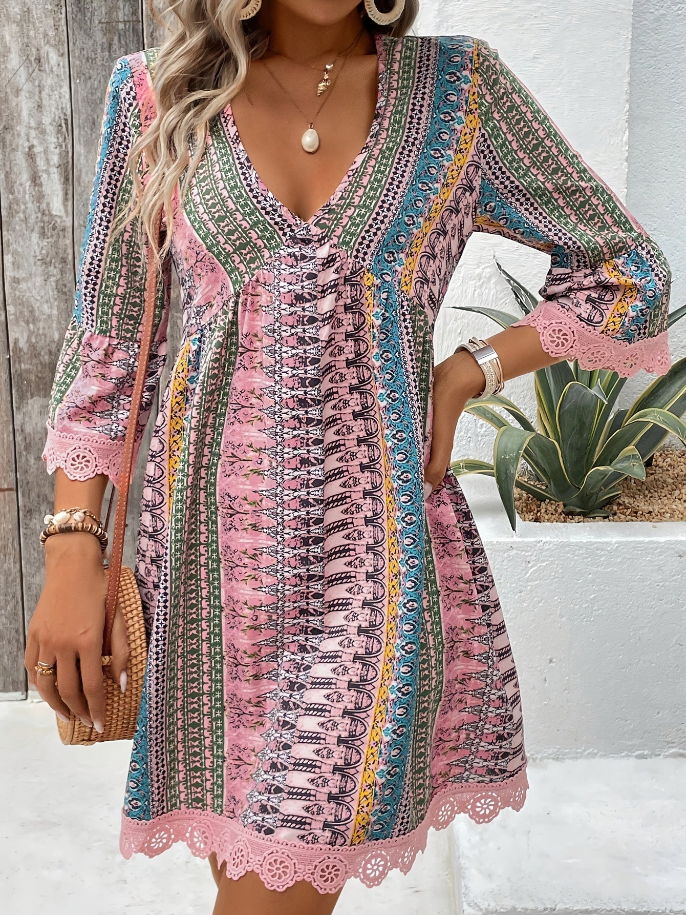Sofie™ | V-Neck Lace Trim Dress