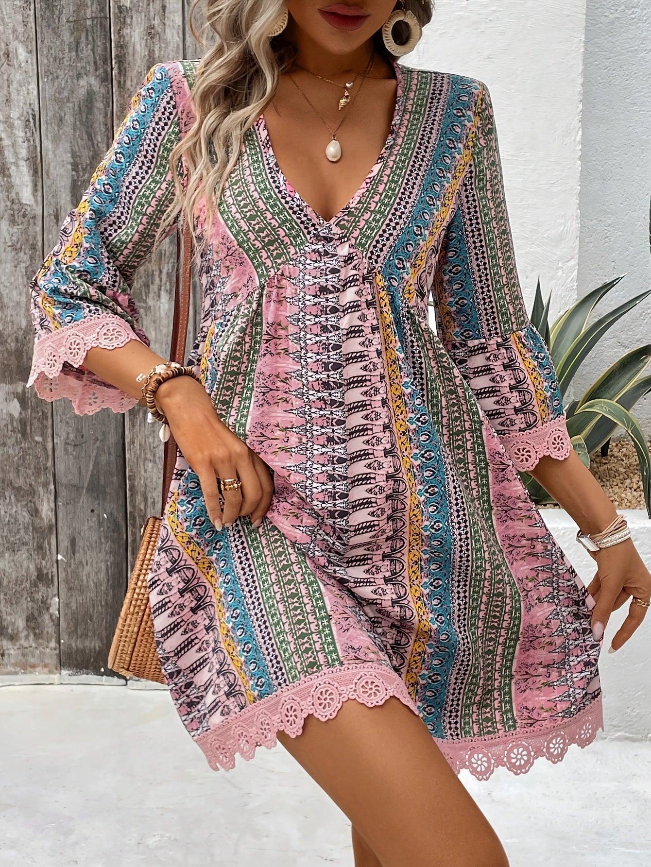 Sofie™ | V-Neck Lace Trim Dress