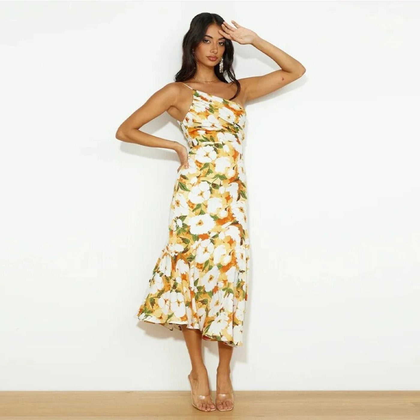Carina™ | Asymmetrical Maxi Dress with Floral Pattern