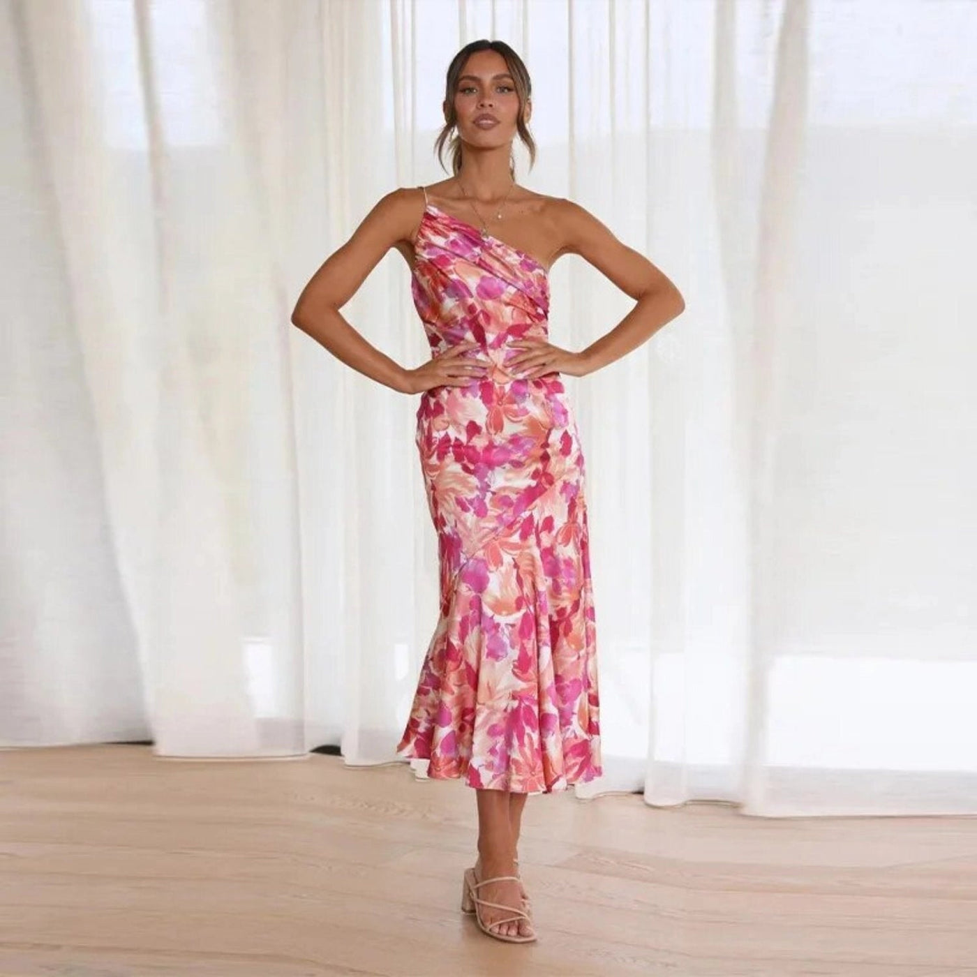 Carina™ | Asymmetrical Maxi Dress with Floral Pattern