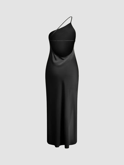 Elegant Satin Maxi with Open Back and Slit Detail