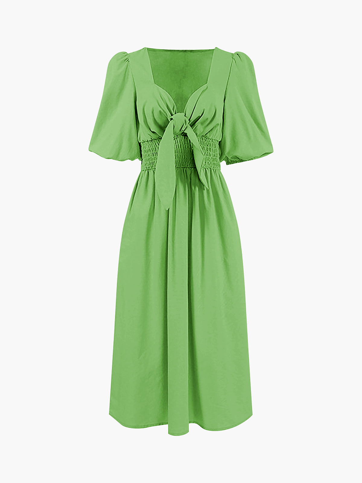 Lightweight Linen-Cotton Midi Dress with Front Knot
