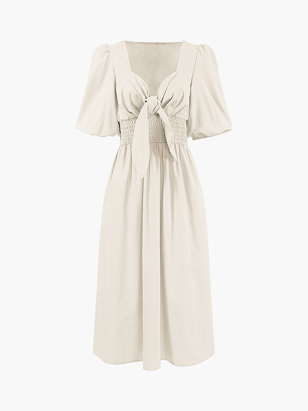 Lightweight Linen-Cotton Midi Dress with Front Knot
