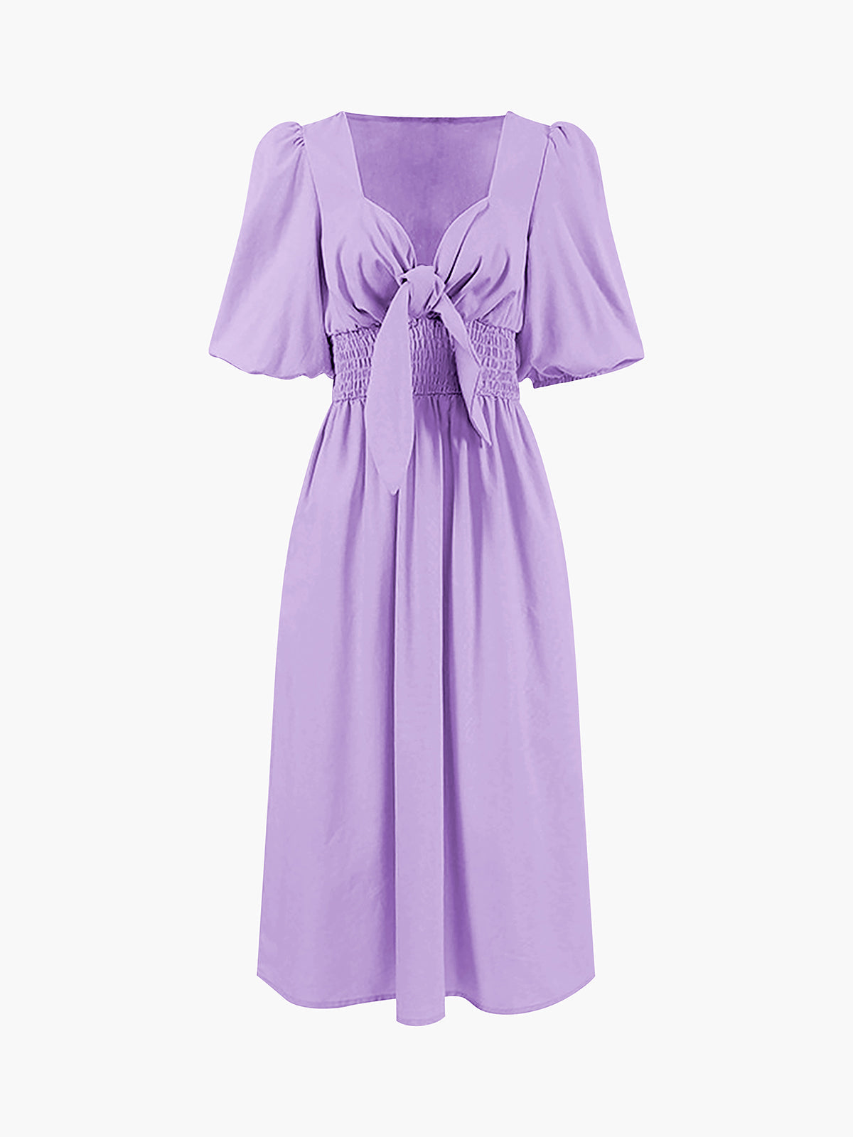 Lightweight Linen-Cotton Midi Dress with Front Knot