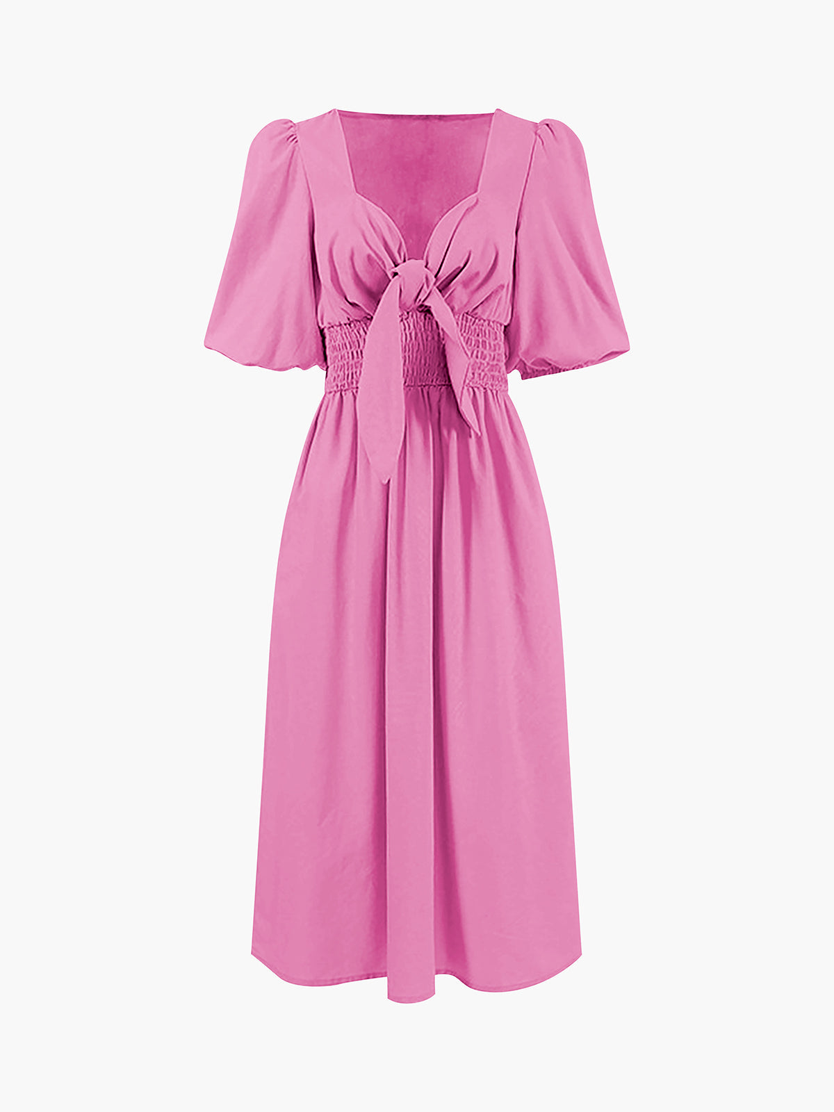 Lightweight Linen-Cotton Midi Dress with Front Knot