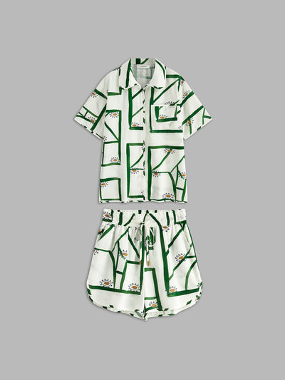 Casual Two-Piece Print Set with Drawstring Shorts