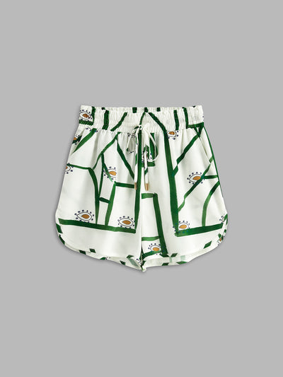 Casual Two-Piece Print Set with Drawstring Shorts