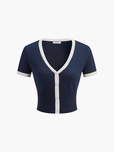 Clean-Lined Sweater and Skirt Set with Bold Trim