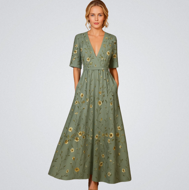 Elisa - Elegant Wrap Dress with Flowers