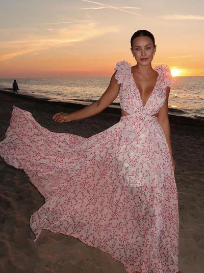 Lexi™ | Elegant Backless Ruffles Maxi Dress