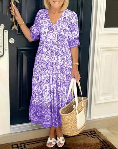 Evelyn™ | Elegant Floral Dress with V-Neck