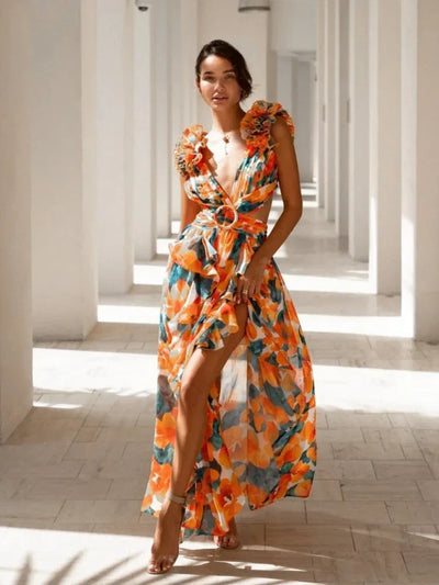 Lexi™ | Elegant Backless Ruffles Maxi Dress