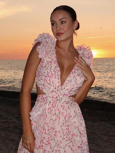 Lexi™ | Elegant Backless Ruffles Maxi Dress