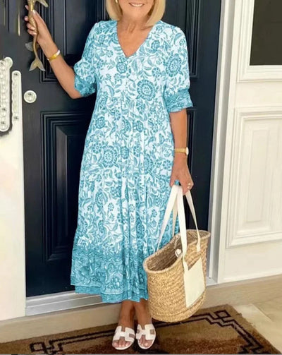 Evelyn™ | Elegant Floral Dress with V-Neck