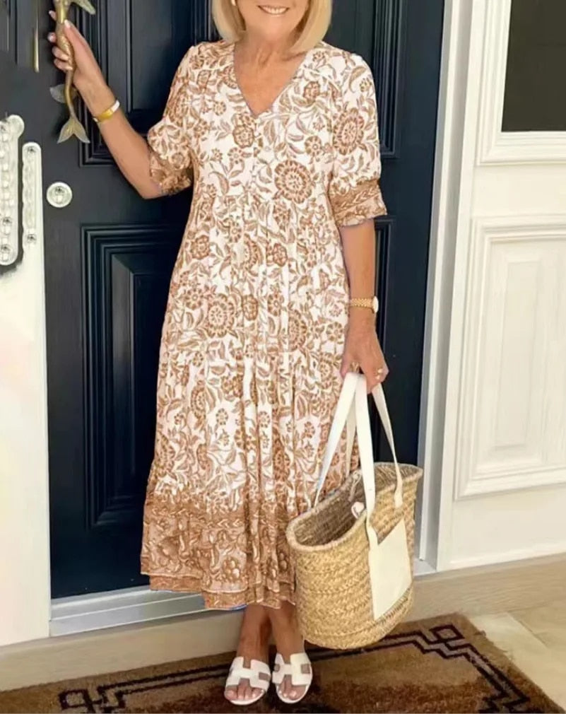 Evelyn™ | Elegant Floral Dress with V-Neck