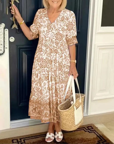 Evelyn™ | Elegant Floral Dress with V-Neck
