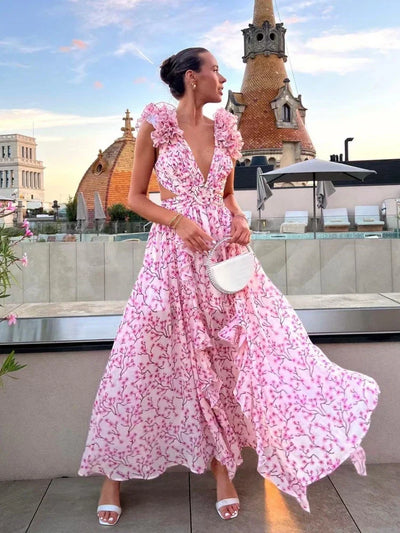 Lexi™ | Elegant Backless Ruffles Maxi Dress