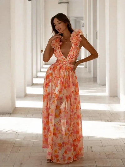 Lexi™ | Elegant Backless Ruffles Maxi Dress