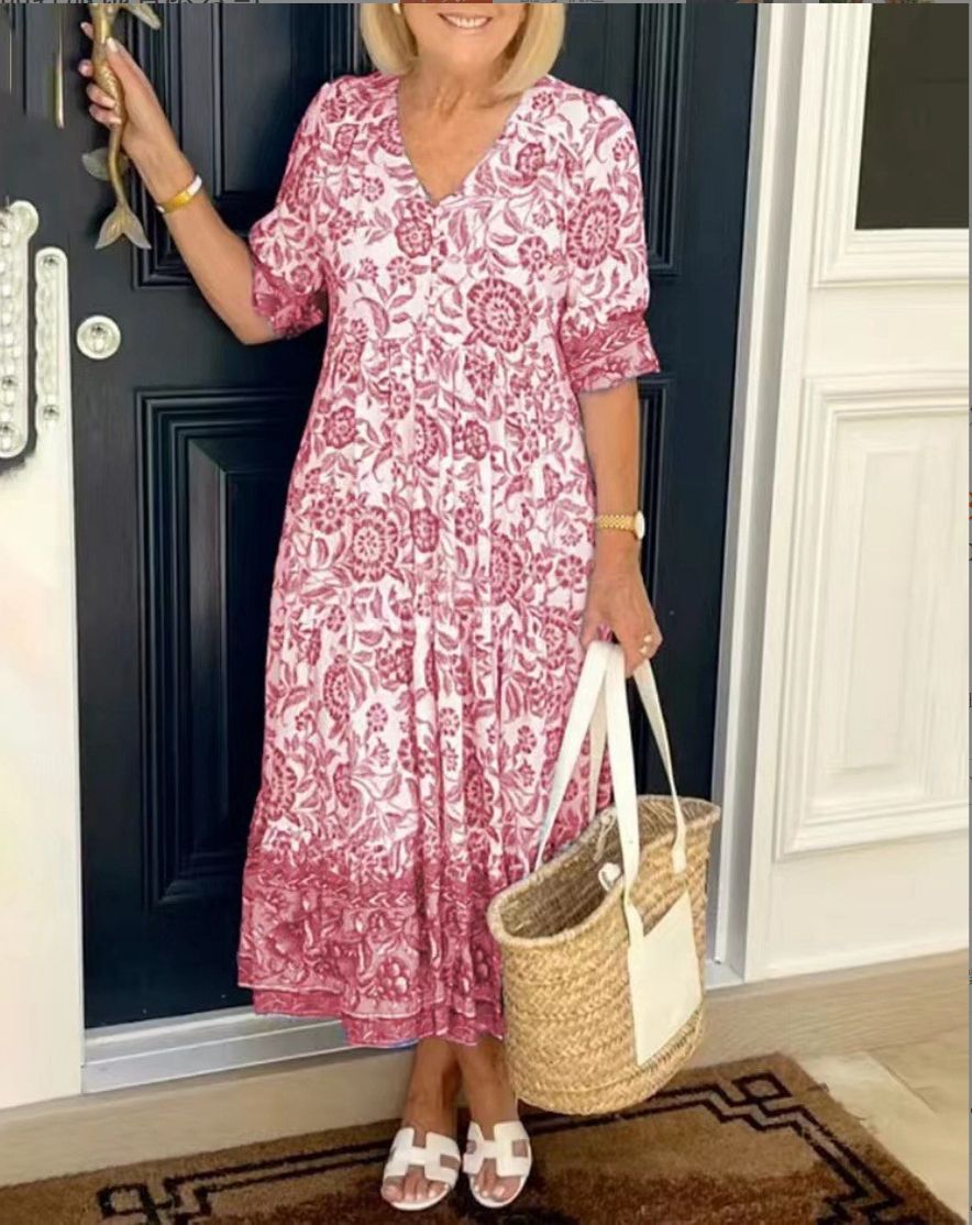 Evelyn™ | Elegant Floral Dress with V-Neck