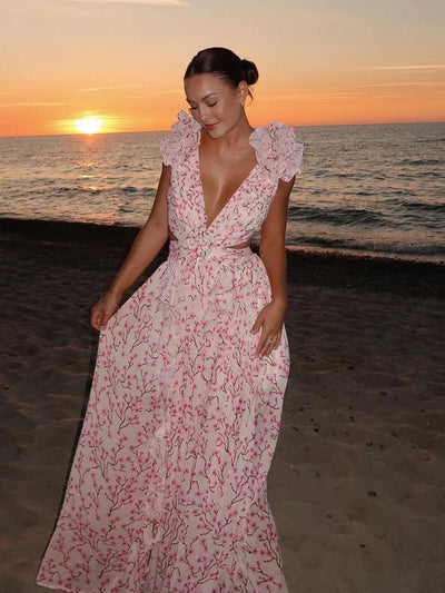 Lexi™ | Elegant Backless Ruffles Maxi Dress