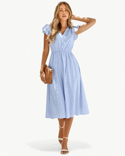Lara™ | Dress with V-neck and Ruffled Sleeves