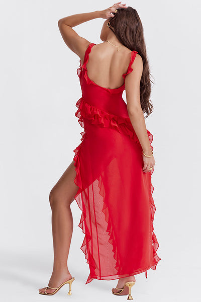 Lola - Long Dress with Ruffles and Opening