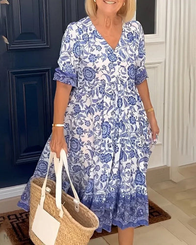Evelyn™ | Elegant Floral Dress with V-Neck
