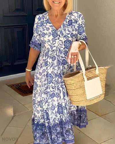 Evelyn™ | Elegant Floral Dress with V-Neck