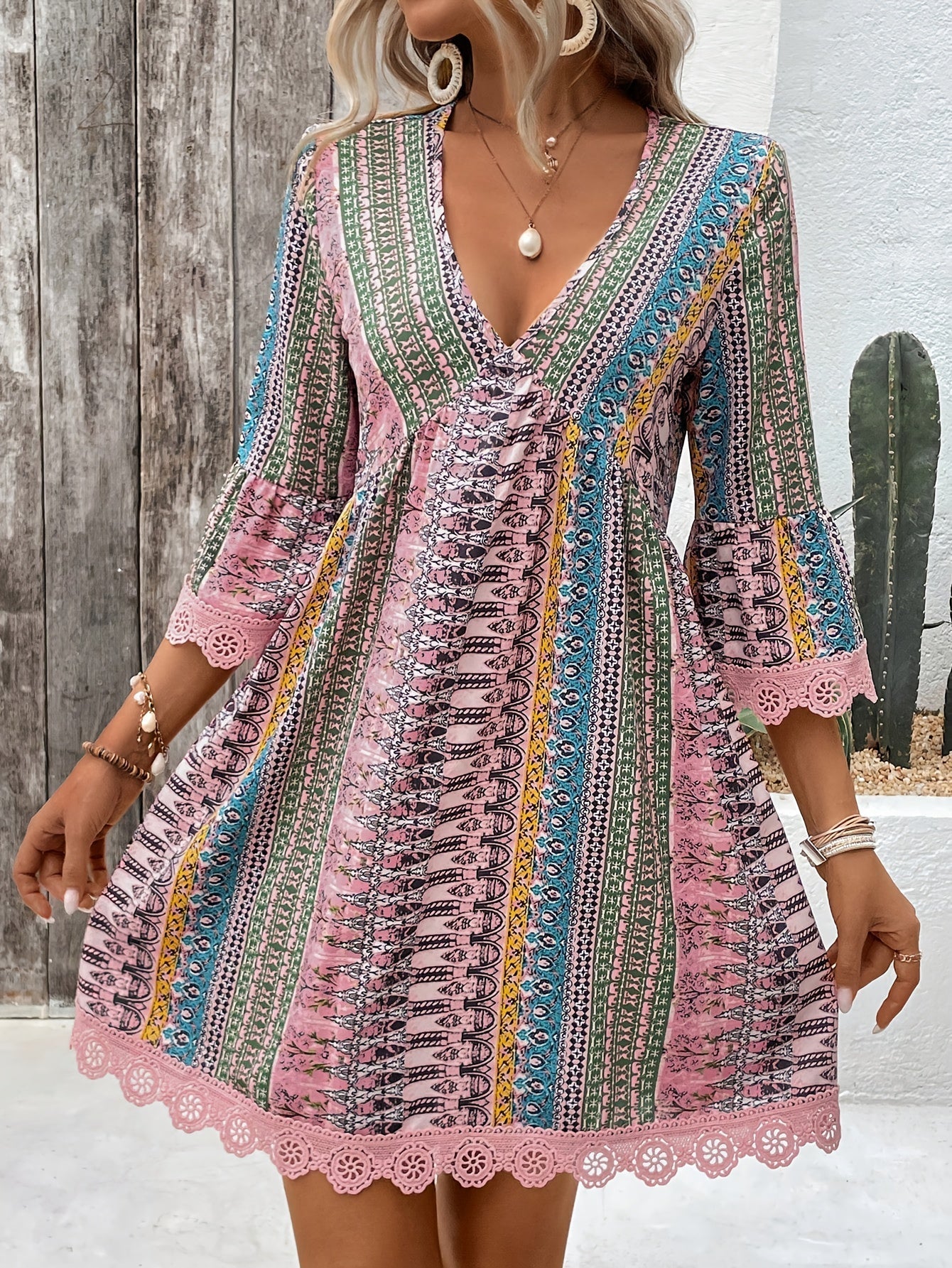 Sofie™ | V-Neck Lace Trim Dress