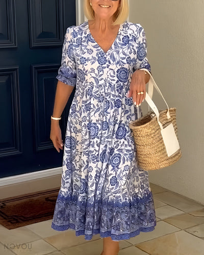 Evelyn™ | Elegant Floral Dress with V-Neck
