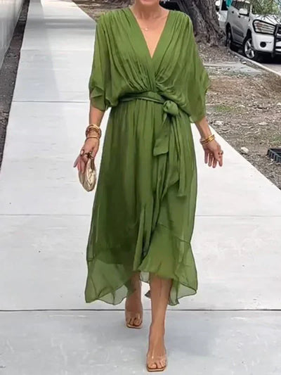 Monica™ | Silk Chiffon V-Neck Dress