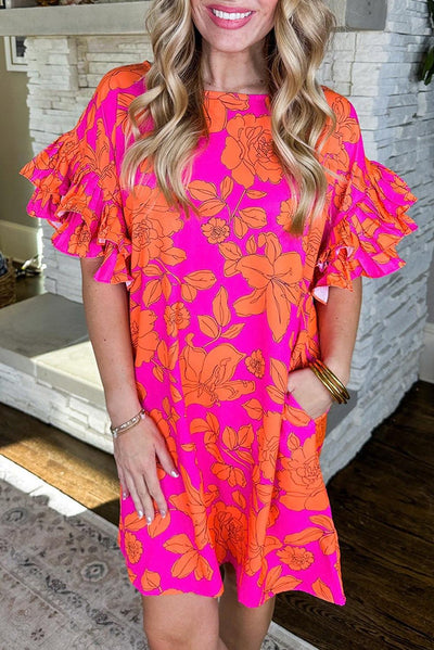 Nina™ | Short Dress with Flowers and Ruffled Sleeves