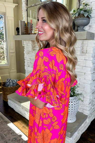 Nina™ | Short Dress with Flowers and Ruffled Sleeves