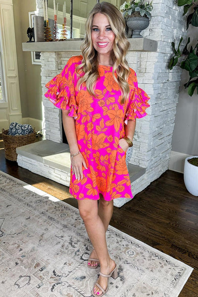 Nina™ | Short Dress with Flowers and Ruffled Sleeves