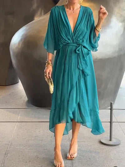 Monica™ | Silk Chiffon V-Neck Dress