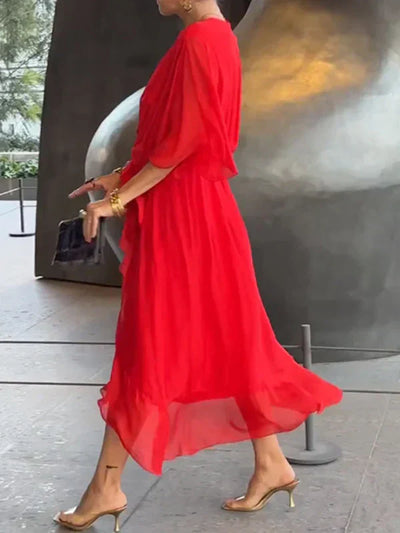 Monica™ | Silk Chiffon V-Neck Dress